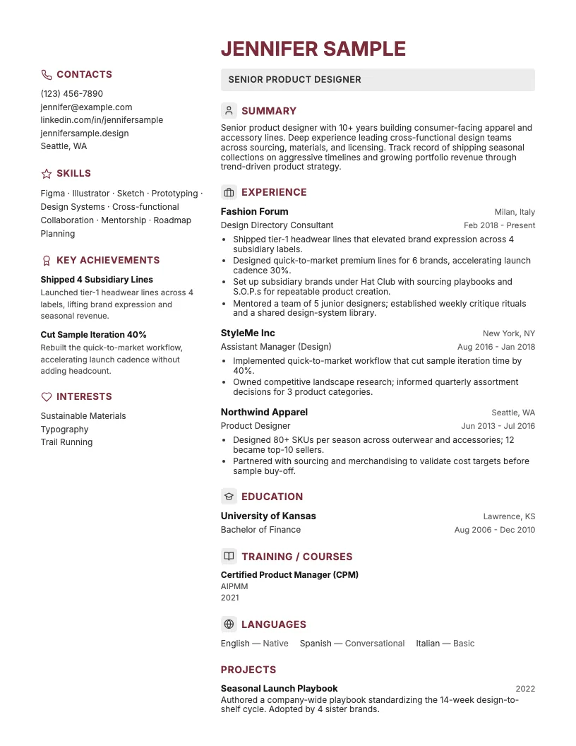 Contemporary  Burgundy resume template