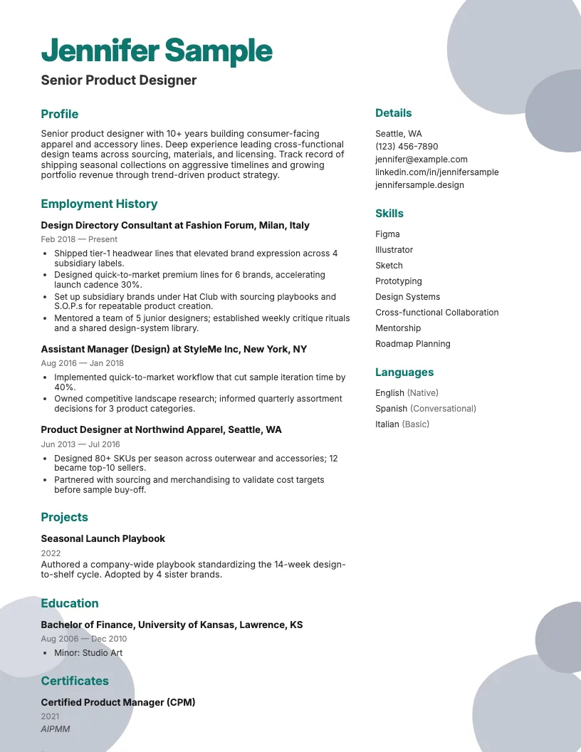 Creative  Teal resume template