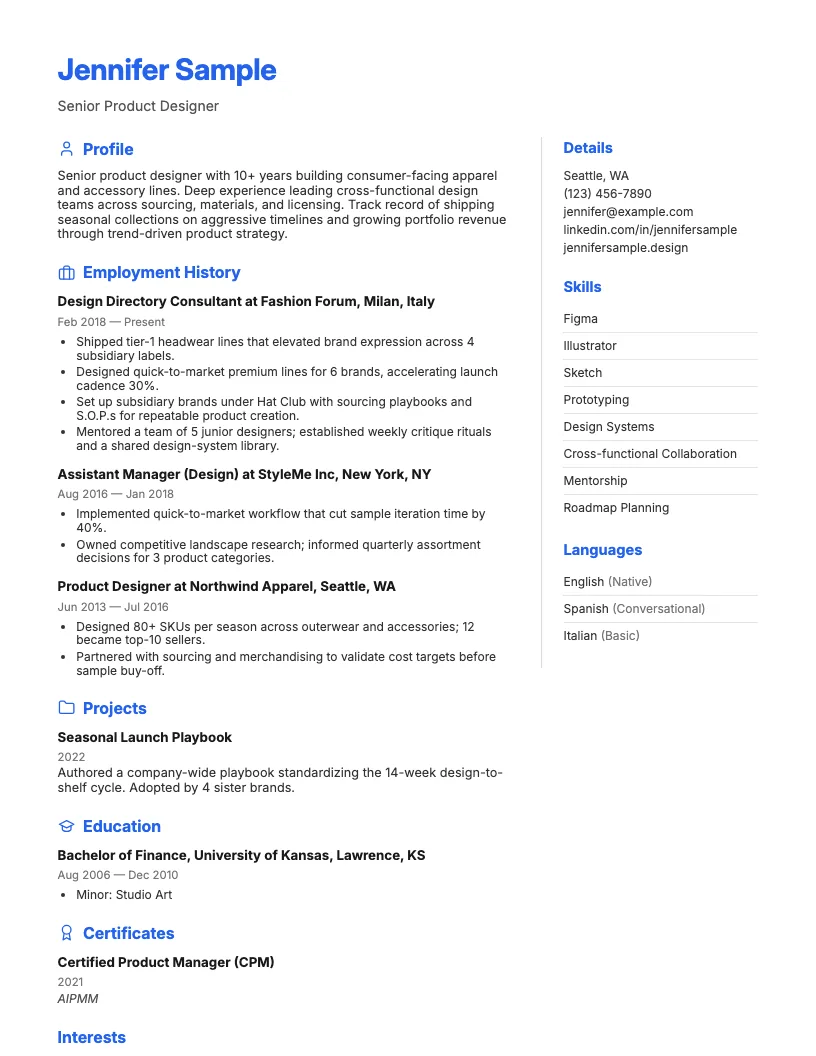 Double Column  Blue resume template