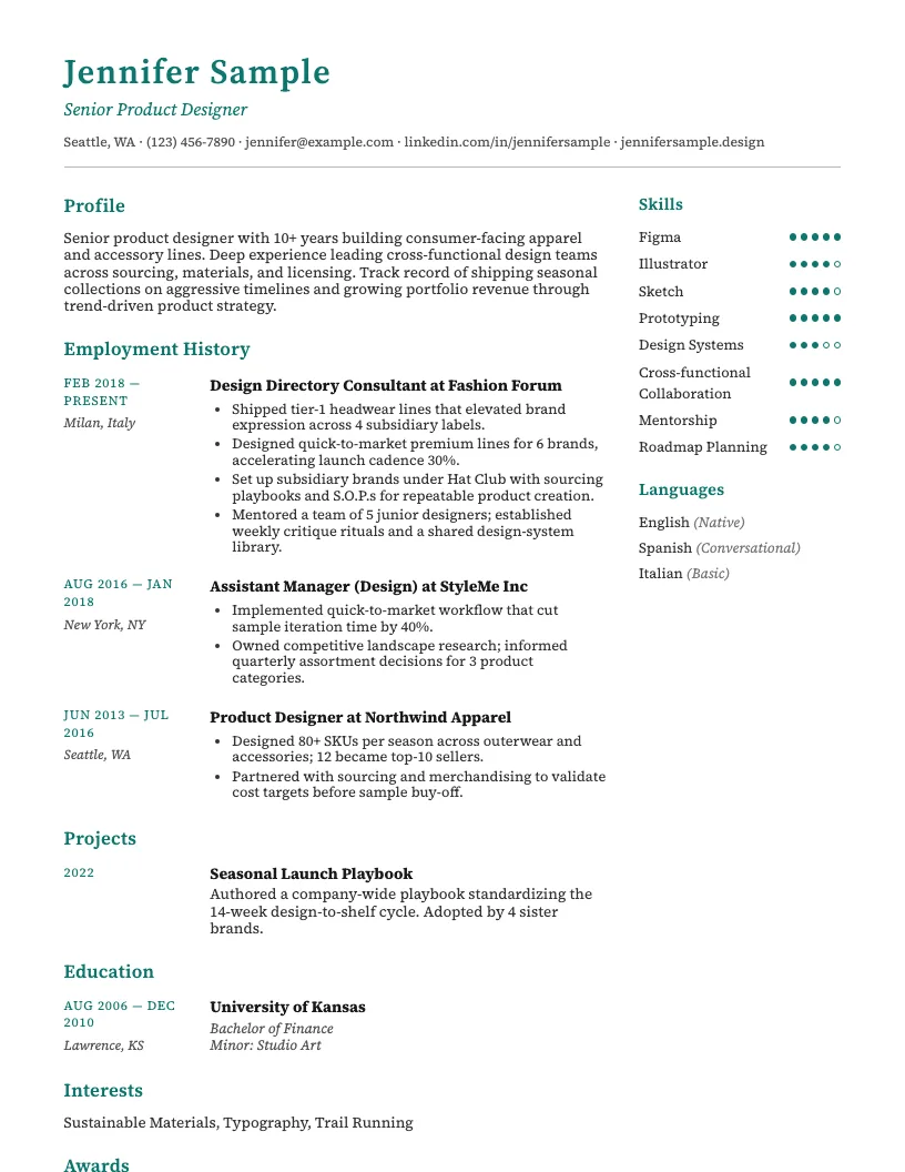 Elegant  Teal resume template