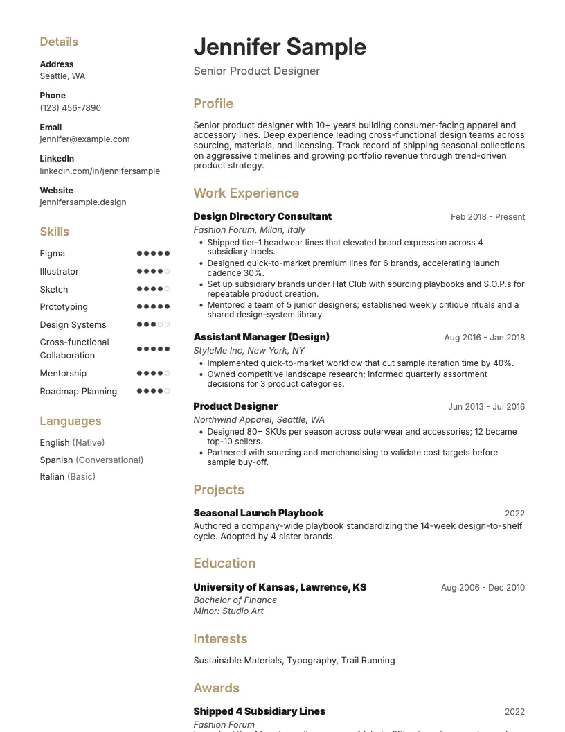 Harmonized resume template