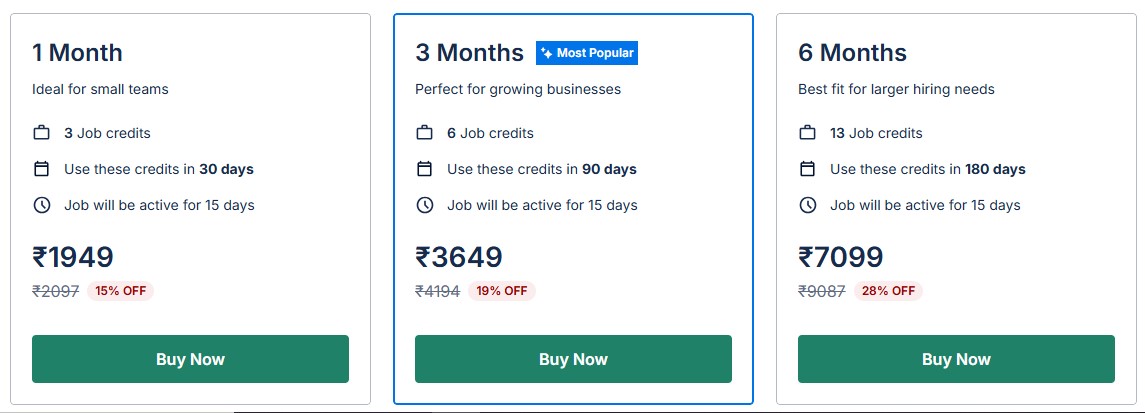 Comparison of 3 Apna pricing plans.