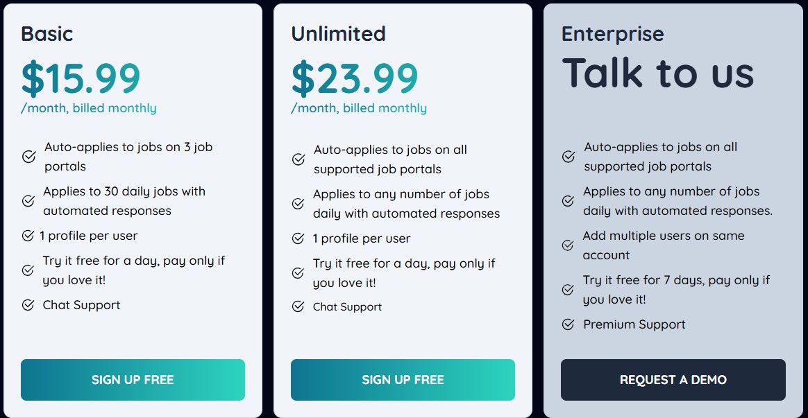 Comparison of 3 Bulk Apply pricing plans.