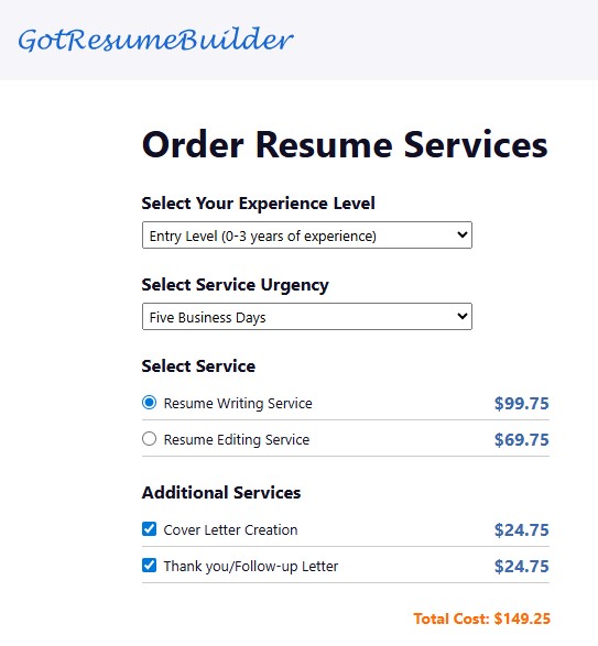 Comparison of GotResumeBuilder pricing plans.