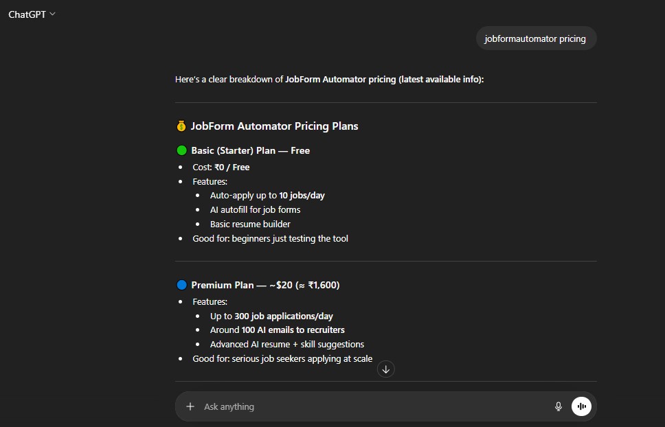 Comparison of 3 JobForm Automator pricing plans.