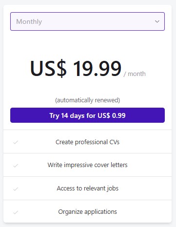 Comparison of Jobseeker.com's pricing plans.