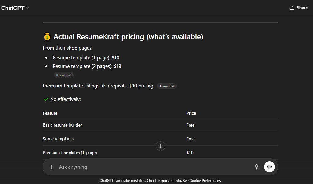 ResumeKraft pricing breakdown.