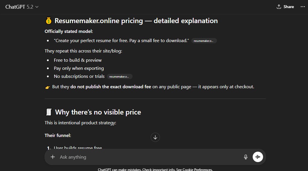 Breakdown of ResumeMaker.Online pricing.