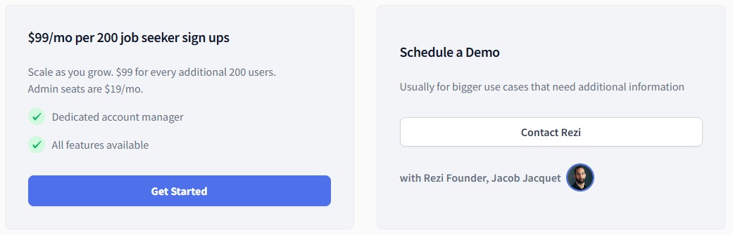 Comparison of Rezi Enterprise pricing plan.