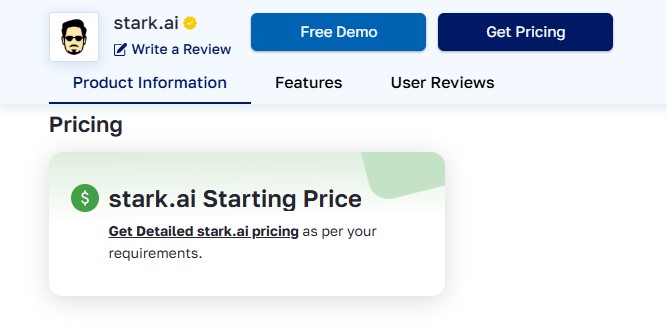 Comparison of Stark.ai plans with unclear pricing.
